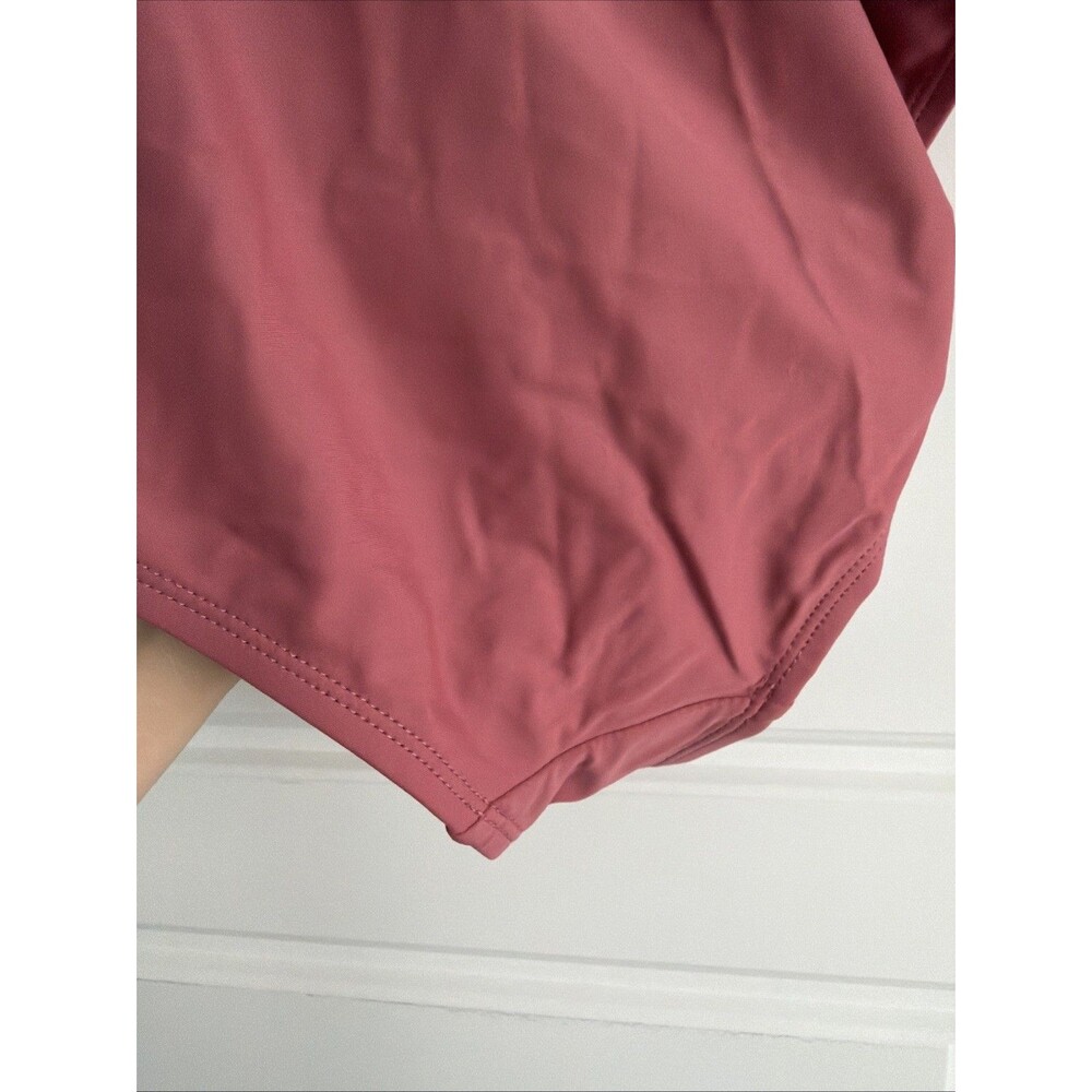 Kona Sol Pink Mauve Bathing Swim Suit Size XL- One Piece Ruffle Square Neck - Picture 8 of 8